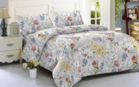Ensemble de couette pour grand lit avec motif floral blanc et bleu - Literie vintage de style Ensemble de couette pour grand lit avec motif floral blanc et bleu - Literie vintage de style